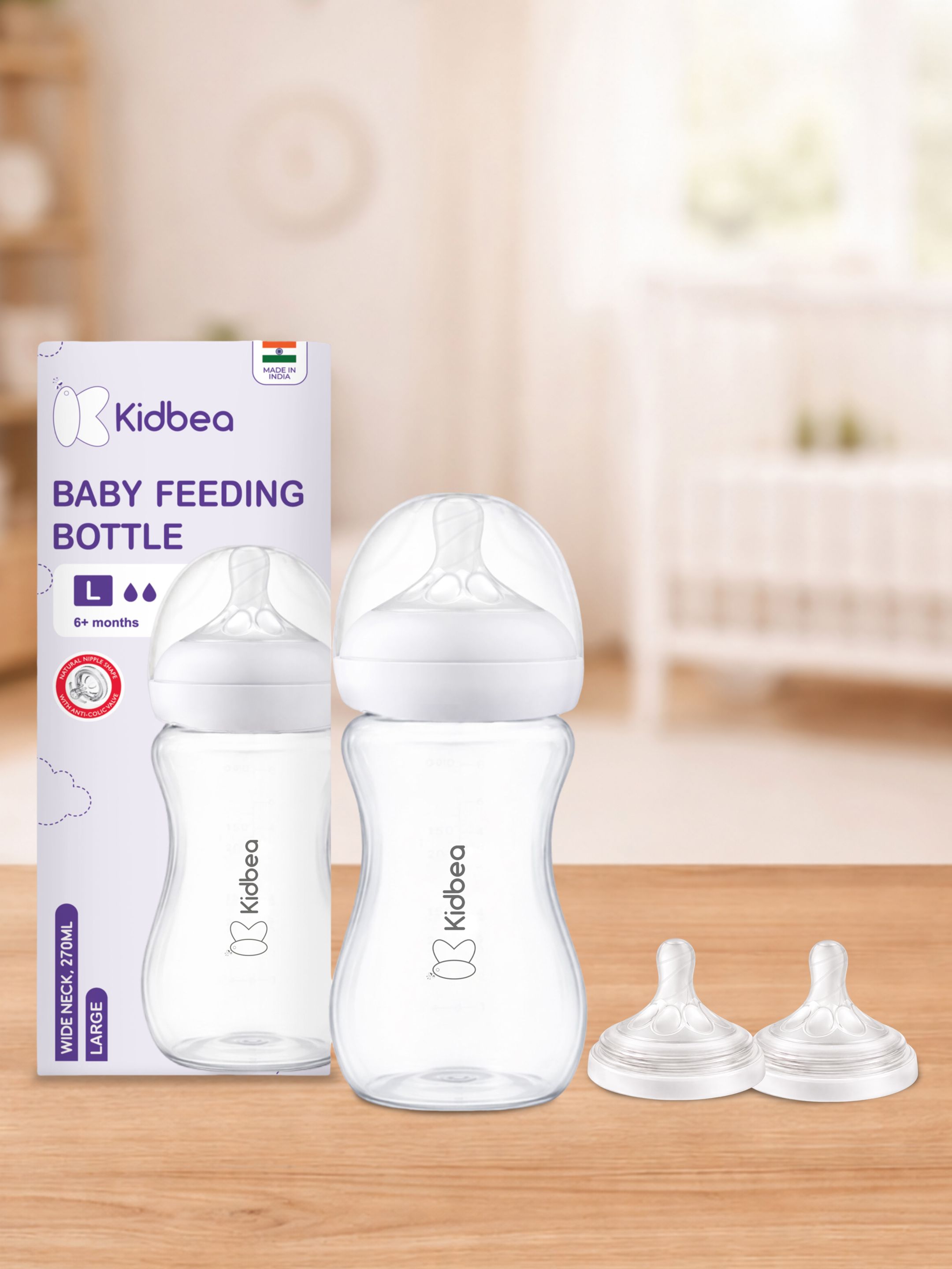 kidbea Natural Milk Feeding Bottle + 2 extra nipples - 270 ml-picture-32