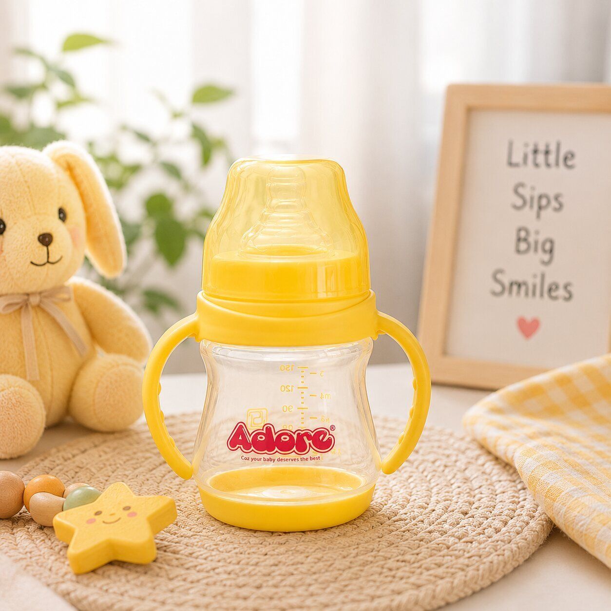 adore DAB! GRAB! SIP! 5-Stage Wide Neck Feeding Bottle with Handle 150ml Yellow - 150 ml-picture-16
