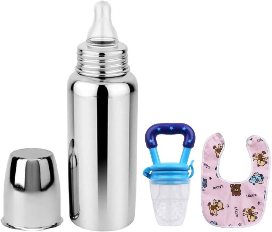 Baby Feeding Milk Steel Bottle With Fruit feeder & baby bib 0-5 Years - 250 ml-image-17