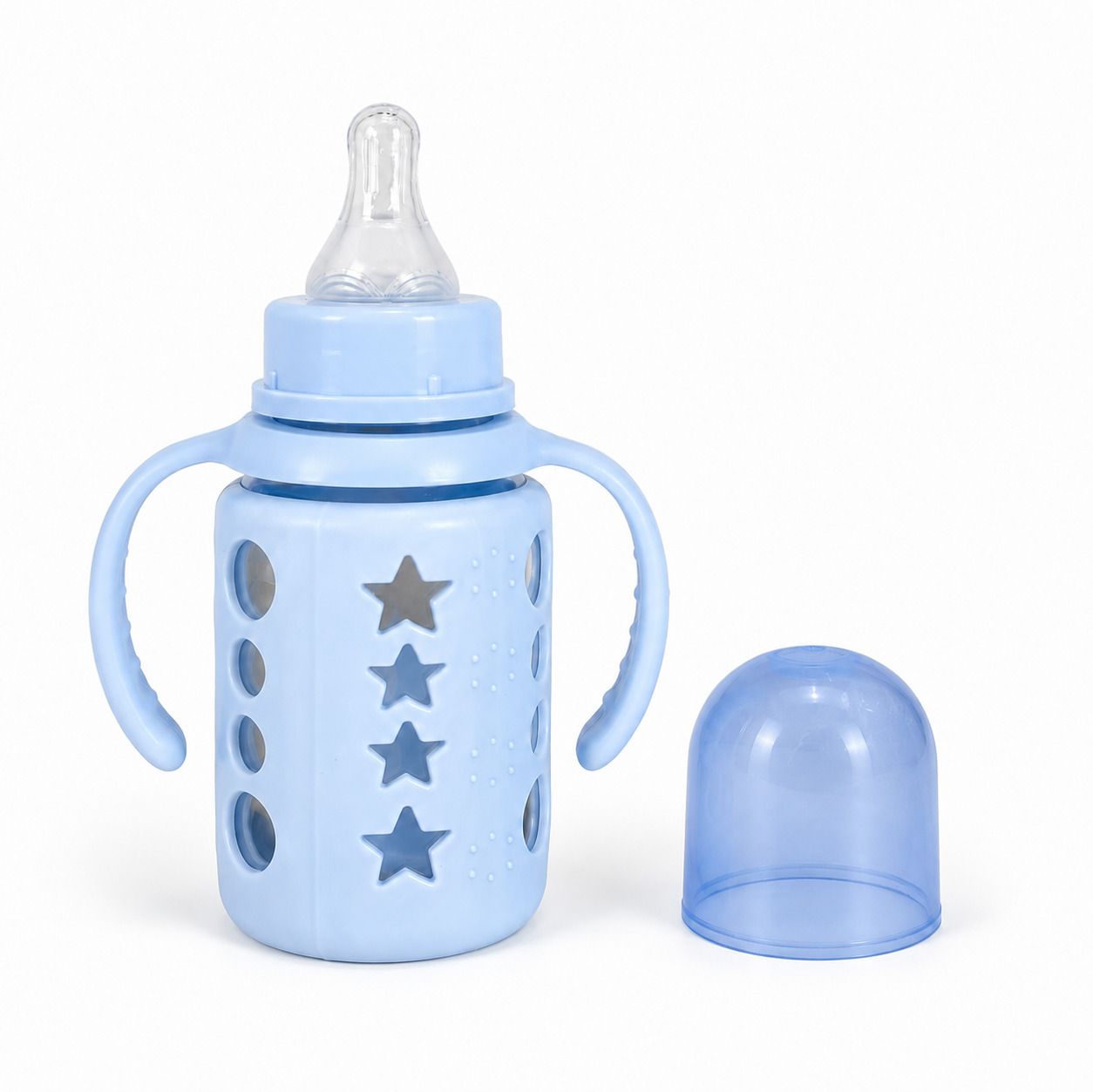 nvskids Premium Glass Baby Feeding Bottle 120ml with Handle and Nipple Cap - 120 ml-picture-39