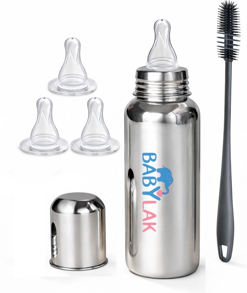 Steel Baby Feeding Bottle with Cleaning Brush & 2 Extra Silicone Nipples - 250 ml-image-8