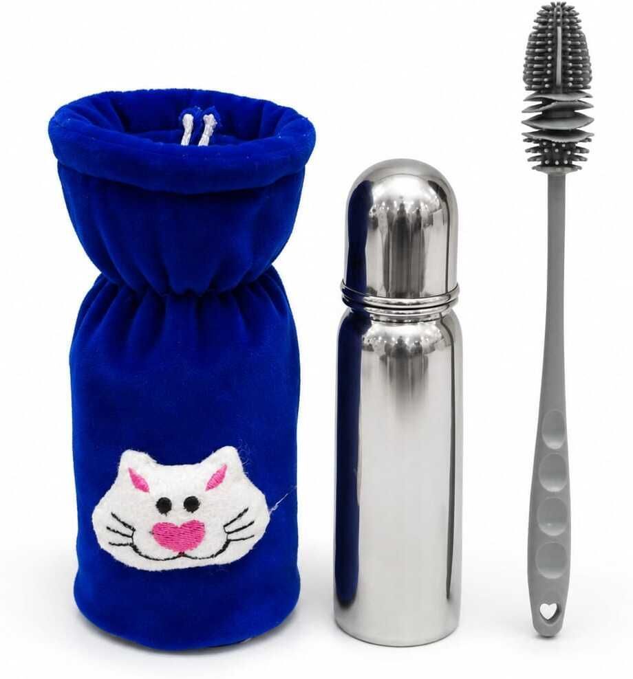 Stainless Steel Baby Feeding Bottle Blue cover and bottle cleaning brush-1 - 240 ml-image-49