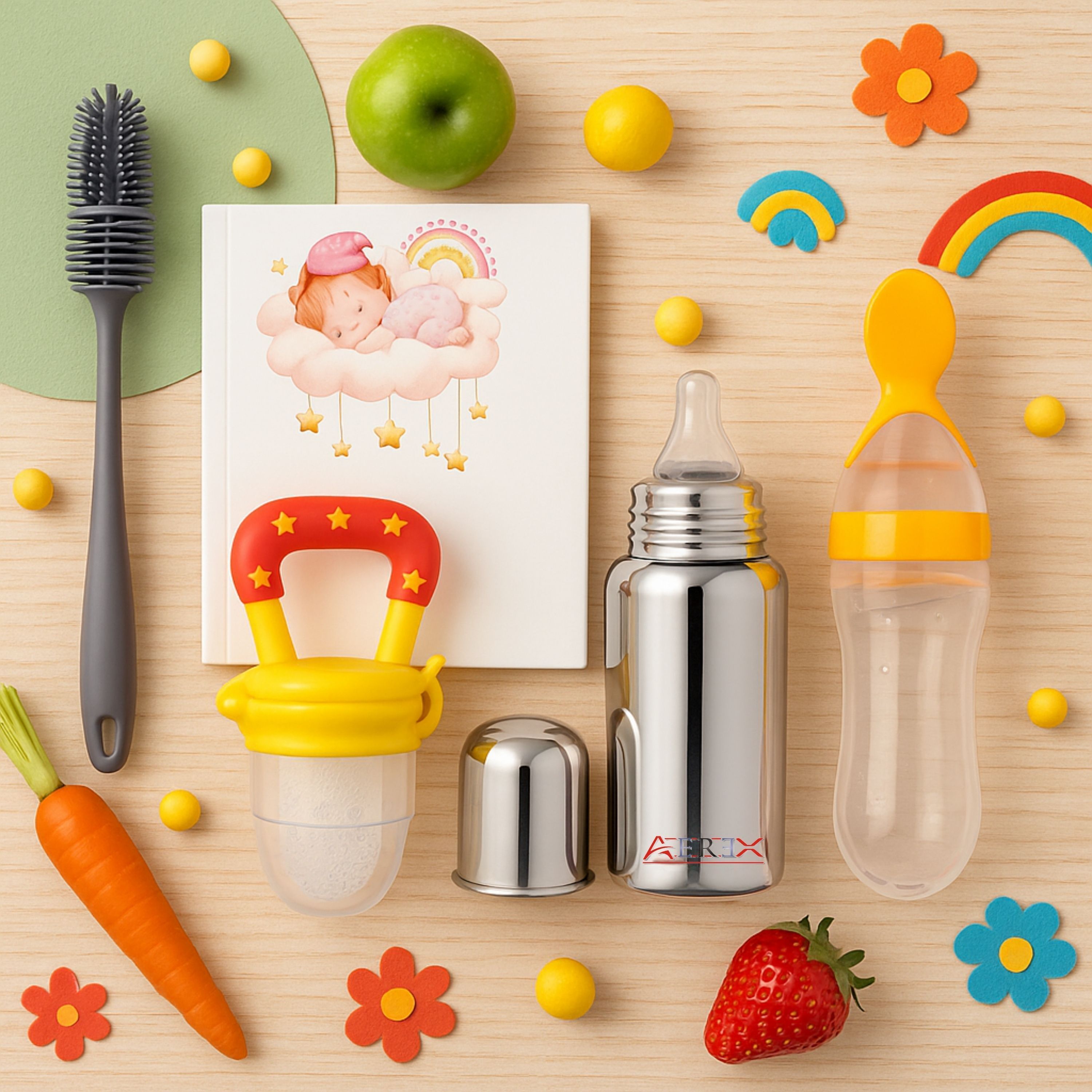 aerex Stainless Steel Feeding Bottle Fruit Nibbler Spoon Feeder & Cleaning Brush - 100 ml-picture-18