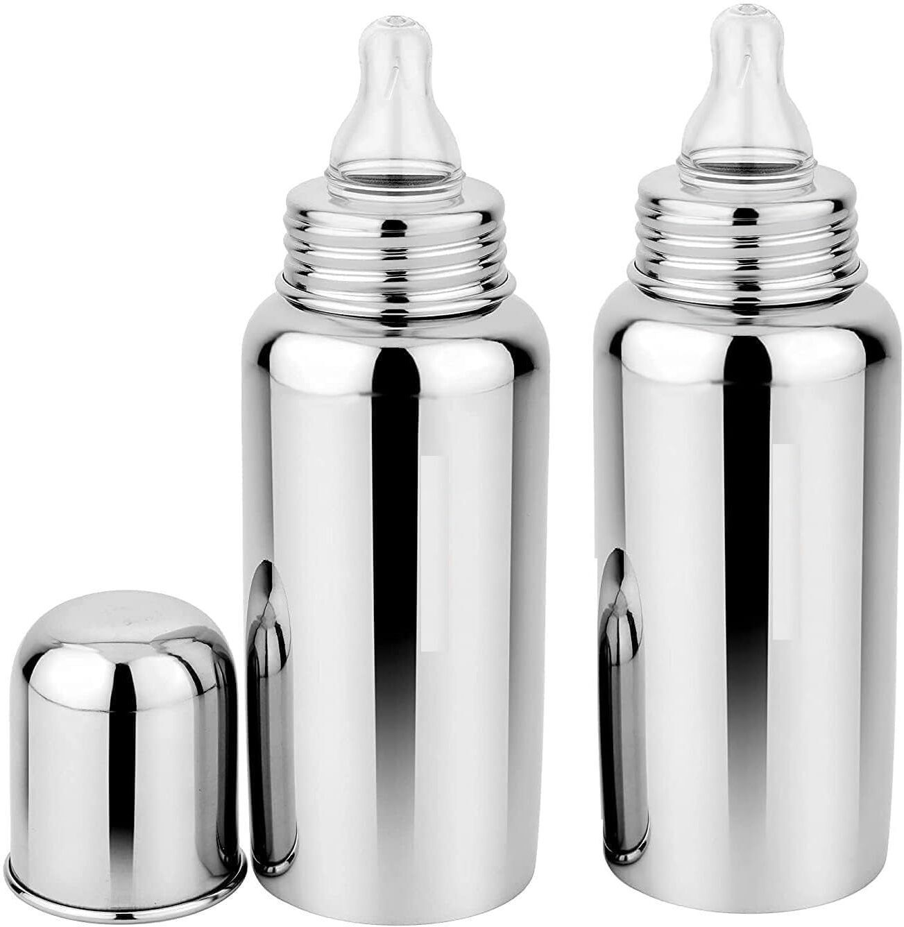 Premium Steel Bottle for Milk Feeding,304 Grade Steel Soft Silicone pacifier- Steel