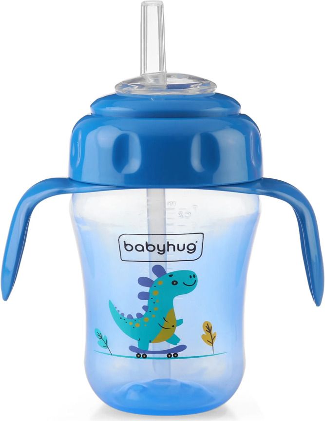 Dino Printed Sipper Bottle With Silicone Spout & Straw Blue - 210 ml - 210 ml-image-1