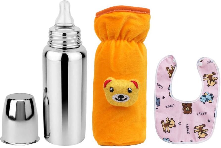 bluscaile Baby Feeding Milk Steel Bottle With Cover & Baby Bib 0-5 Years - 250 ml-picture-15
