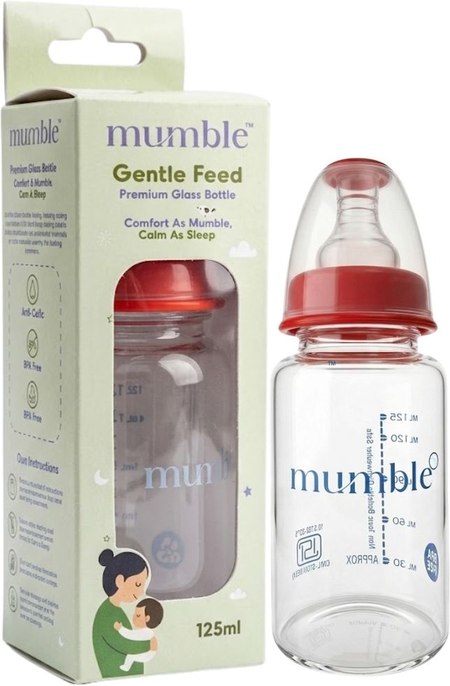 mumble Baby Glass Feeding Bottle Anti-Colic | BPA Free | Soft Silicone Nipple | - 125 ml-picture-30