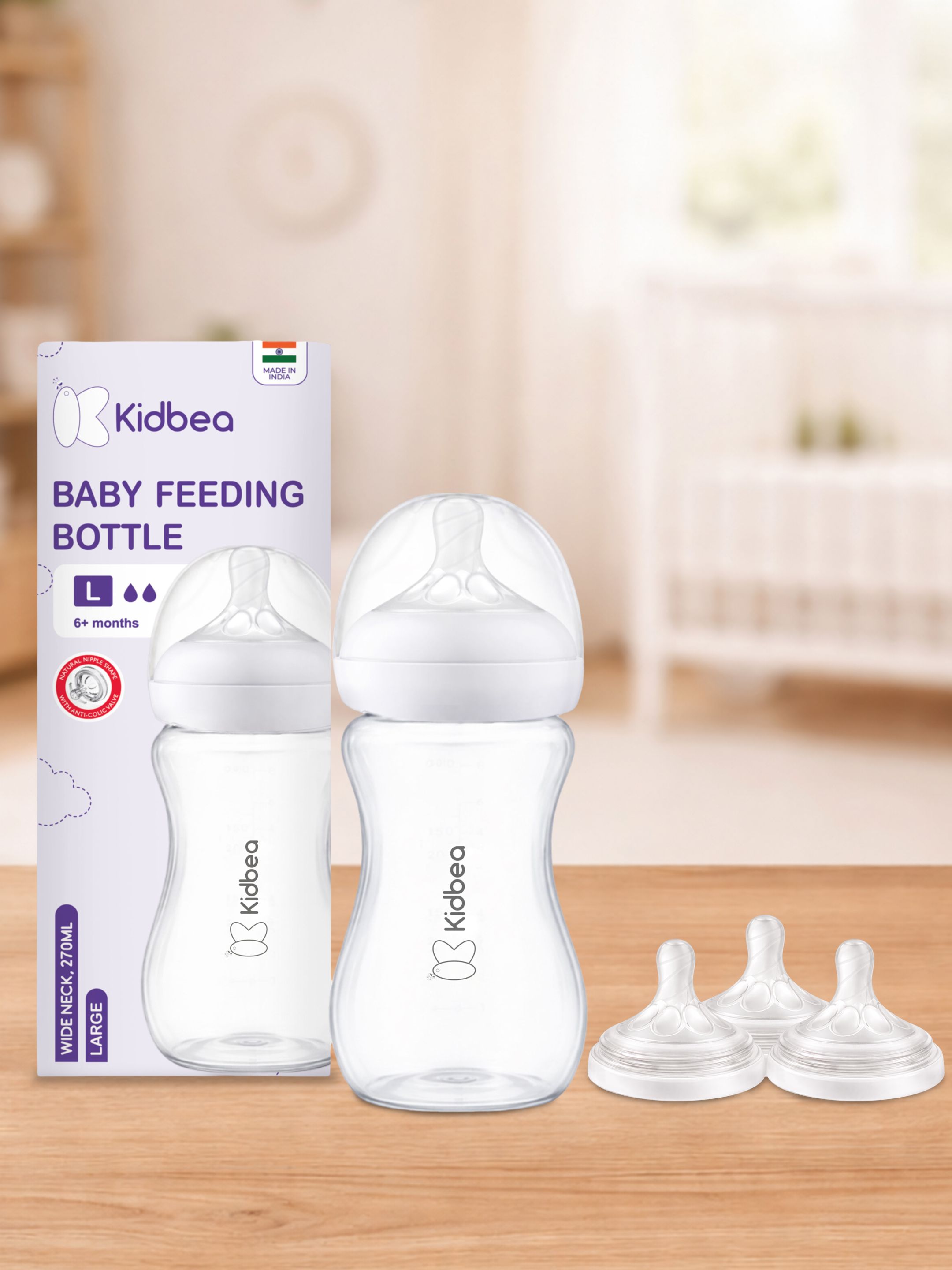 kidbea Natural Milk Feeding Bottle + 2 extra nipple - 270 ml-picture-42