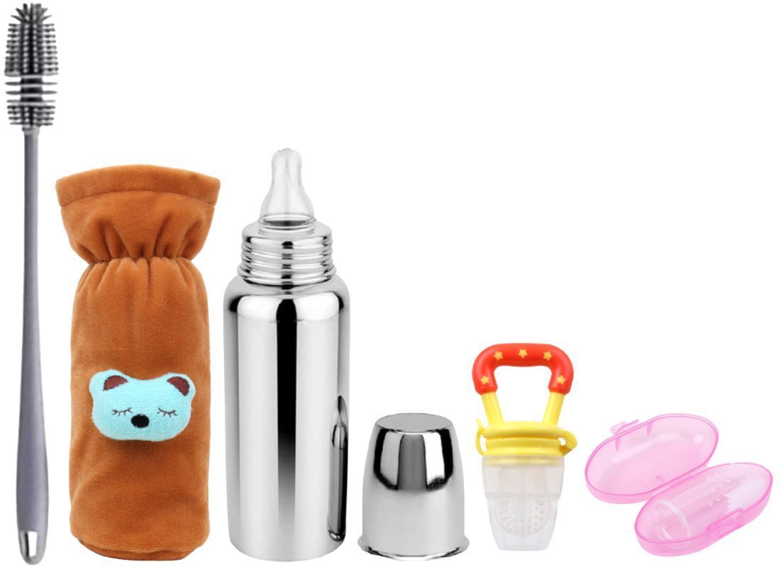 fashion minis Baby Feeding Bottle with Silicone Cleaning Brush & Toothbrush - 250 ml-picture-44