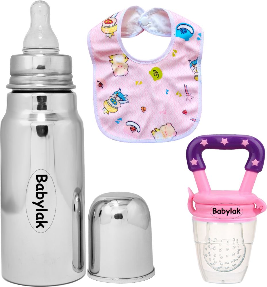 Baby Steel feeding Milk Bottle with babies & Fresh Silicone Fruit Feeder - 250 ml-image-11