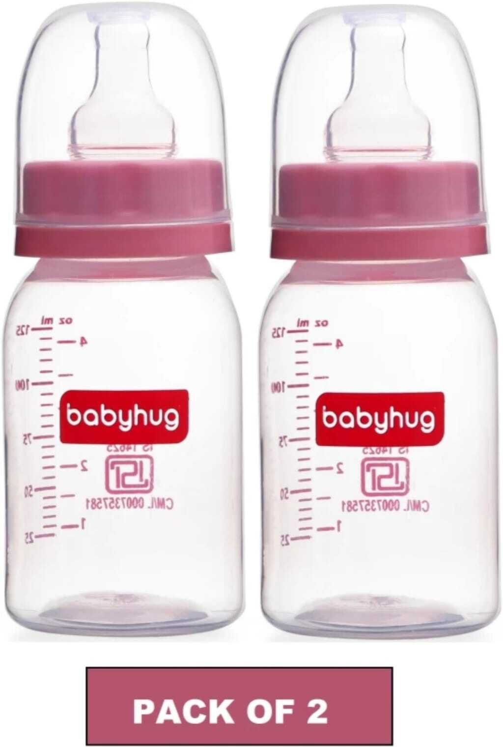 Glass Feeding Bottle Round Shape Silicone Nipple PINK - (125ml X 2) - 250 ml-image-22