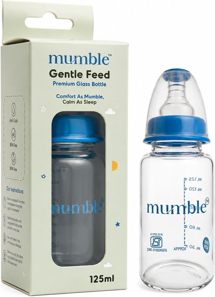 mumble Baby Glass Feeding Bottle Anti-Colic | BPA Free | Soft Silicone Nipple | - 125 ml-picture-41