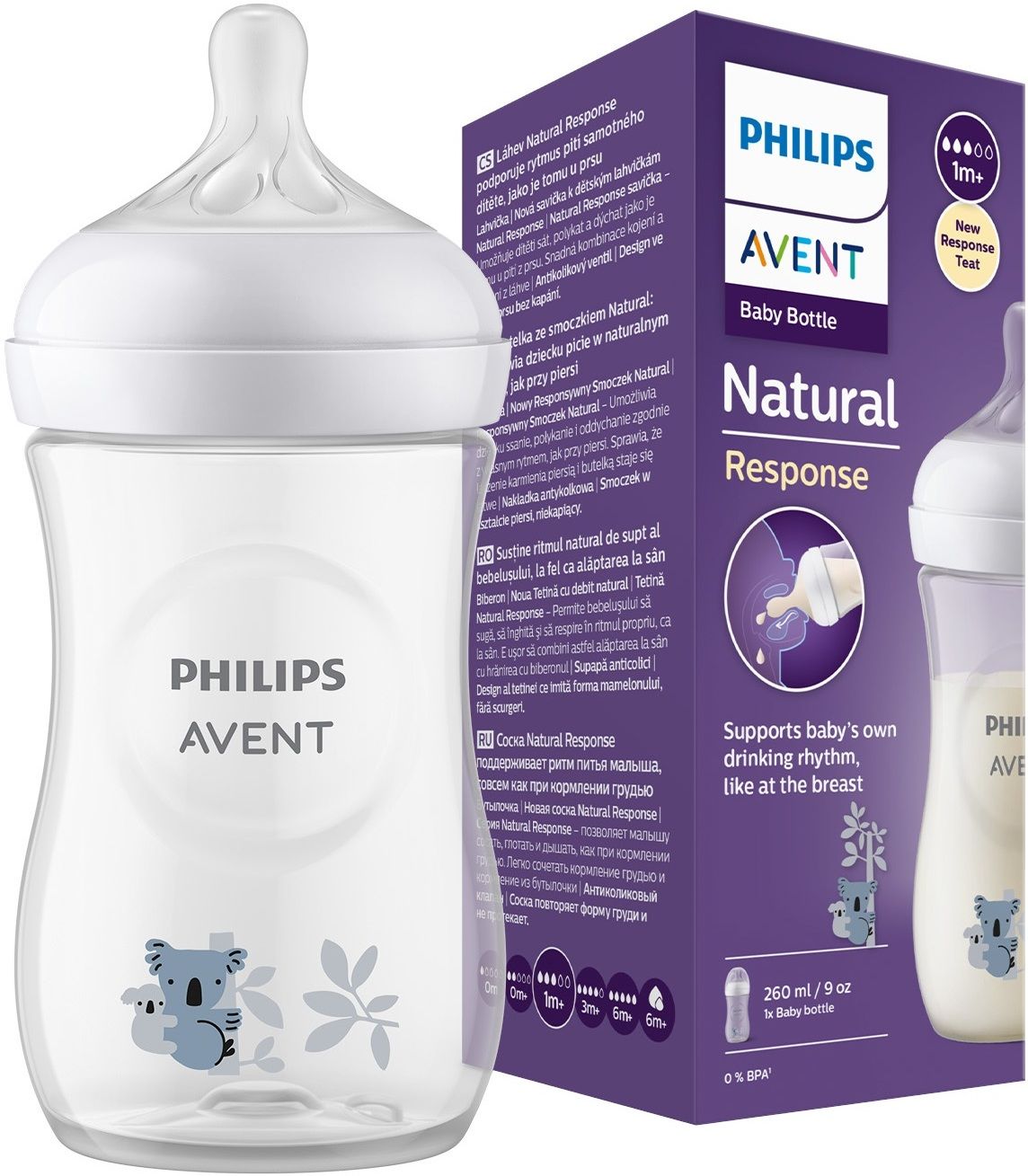 Natural Response Baby Bottle SCY903/67 | 1m+ age | Koala | BPA free - 260 ml