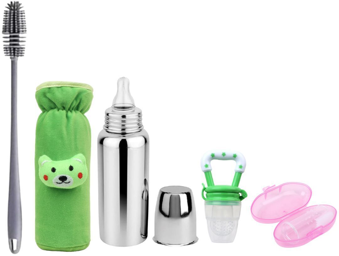 Feeding Bottle Combo Set with Cleaning Brush for Babies - 250 ml-image-46