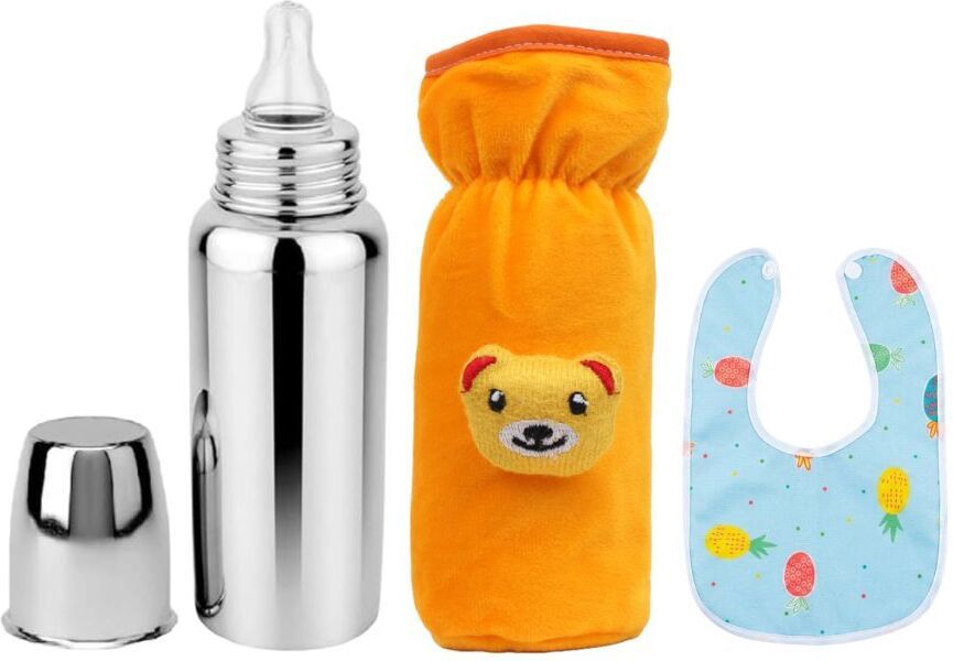 bluscaile Baby Feeding Milk Steel Bottle With Cover & Baby Bib 0-5 Years - 250 ml-picture-45