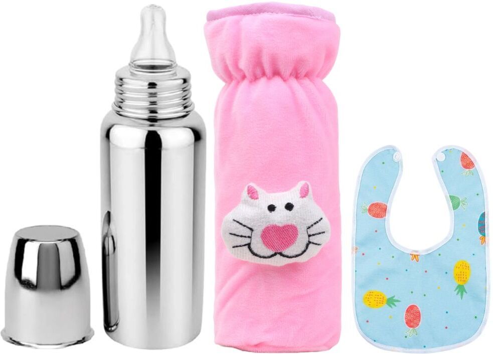 bluscaile Baby Feeding Milk Steel Bottle With Cover & Baby Bib 0-5 Years - 250 ml-picture-18
