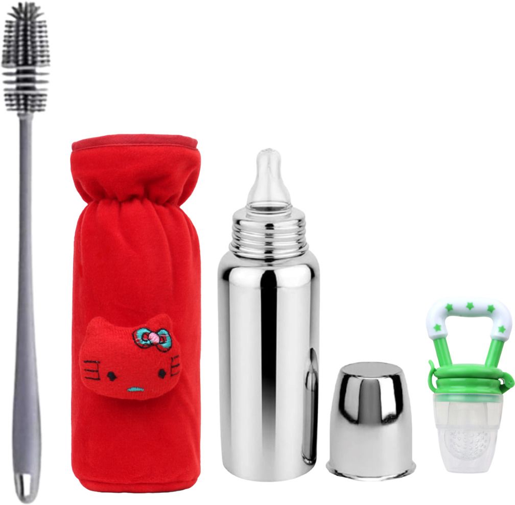 Baby Steel Milk Bottle &1Cleaning Brush & etc BPA-Free Sillicone Nipple 0-5 Year - 250 ml-image-23
