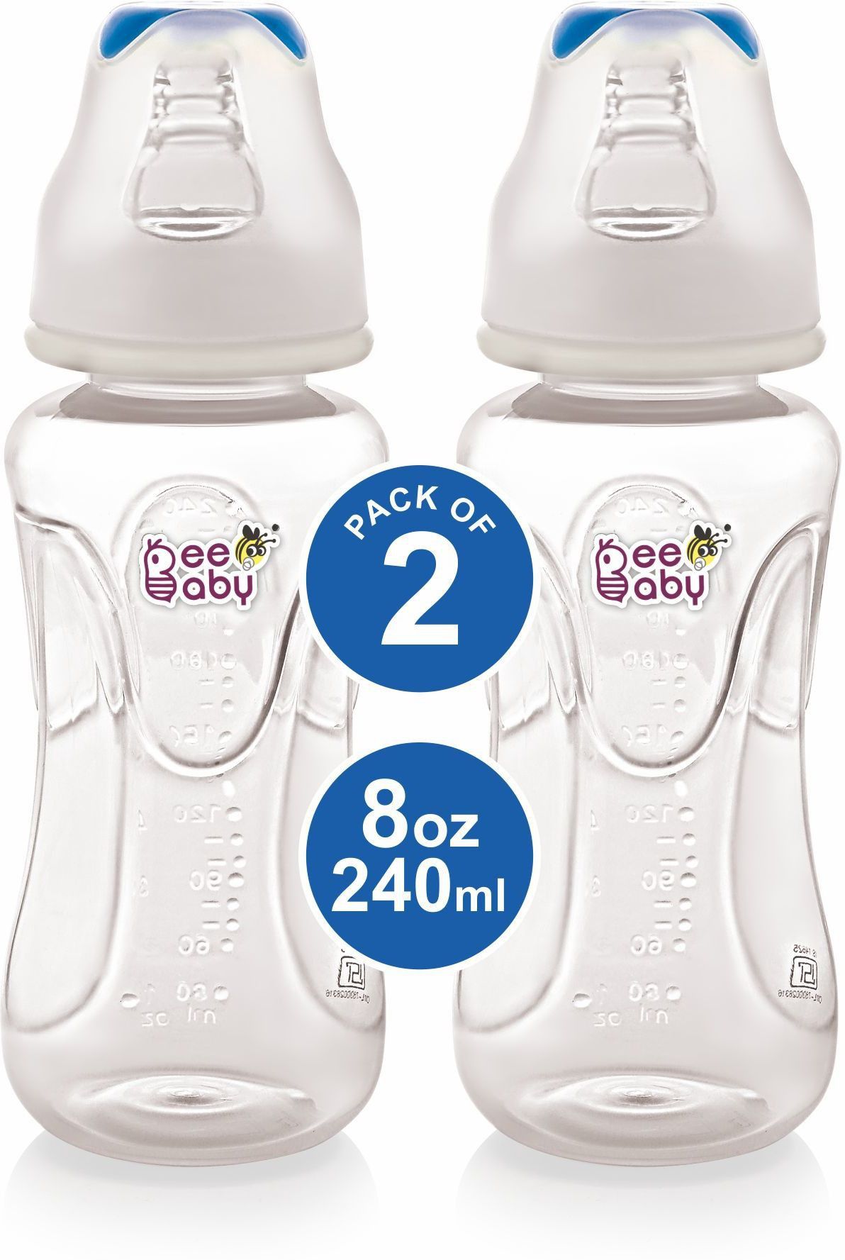 beebaby Comfort Slim Neck Baby Feeding Bottle. 100% BPA Free. Blue, 240 ML, Pack of 2 - 240 ml-picture-14