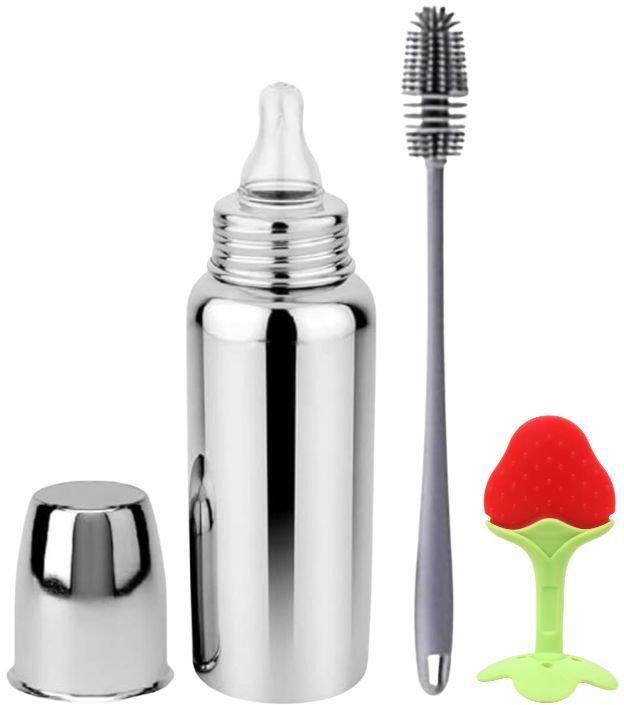 uniecrounekids Baby Feeding Milk Bottle With Sillicone Nipple & Teether Cleaning Brush 0-5 Year - 250 ml-picture-38