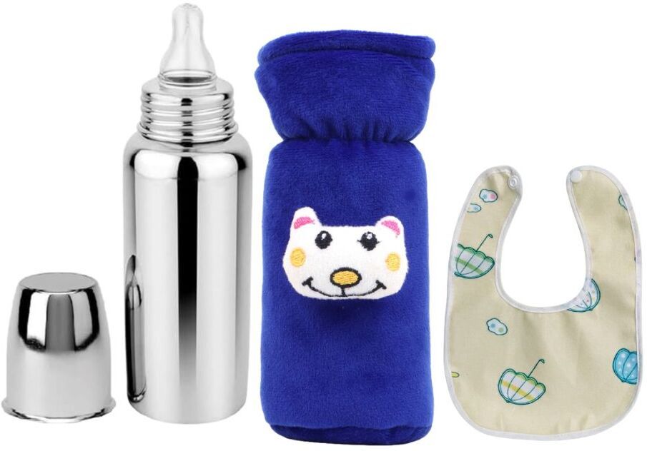 bluscaile Baby Feeding Milk Steel Bottle With Cover & Baby Bib 0-5 Years - 250 ml-picture-43