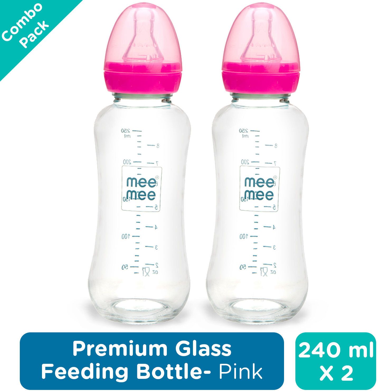 meemee Glass Feeding Bottle with Anti-Colic Valve For Baby & Toddlers - 240 ml - 240 ml-picture-47