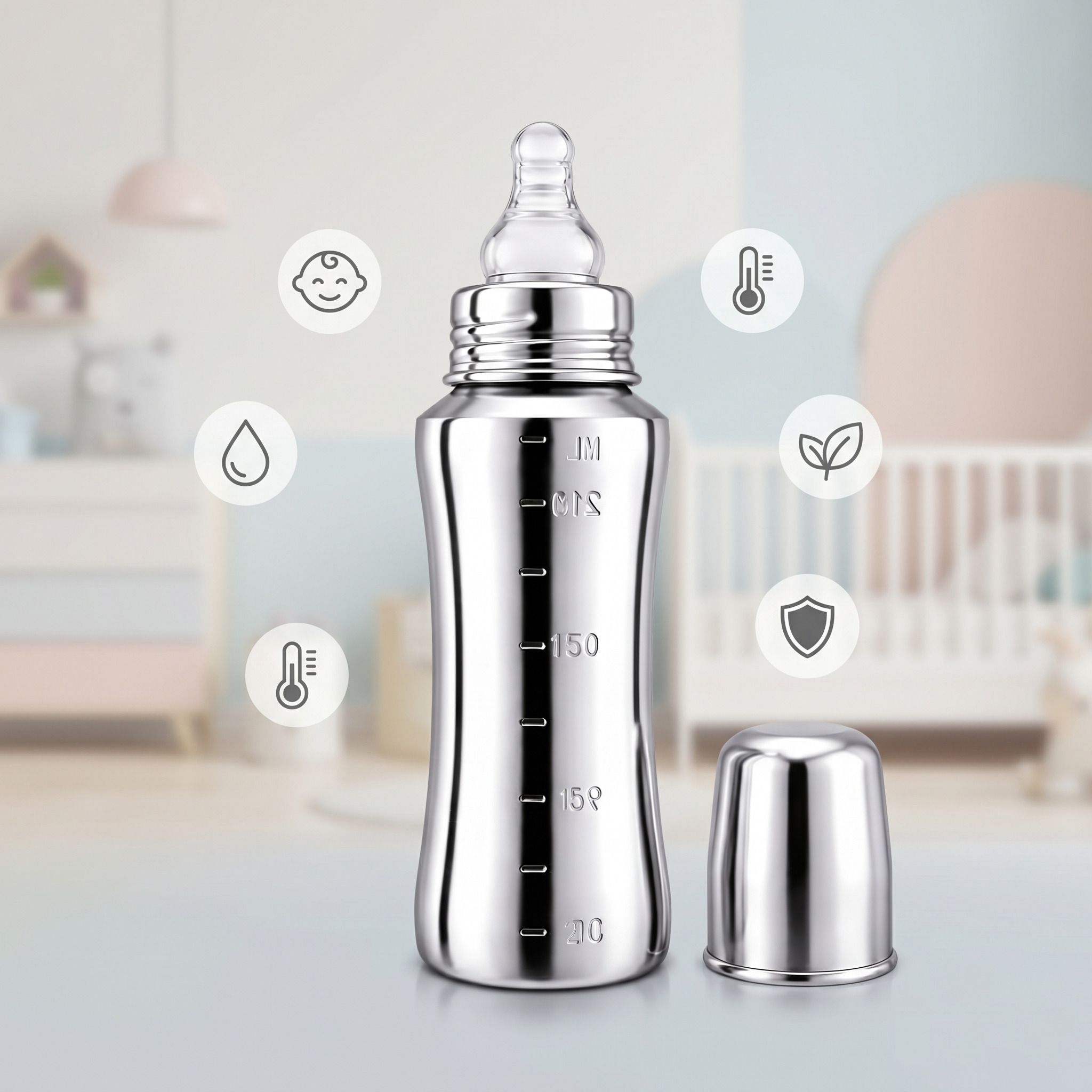 fzaana Baby Feeding Bottle 304 food-grade steel,clear internal ML markings & leak-proof - 250 ml-picture-25