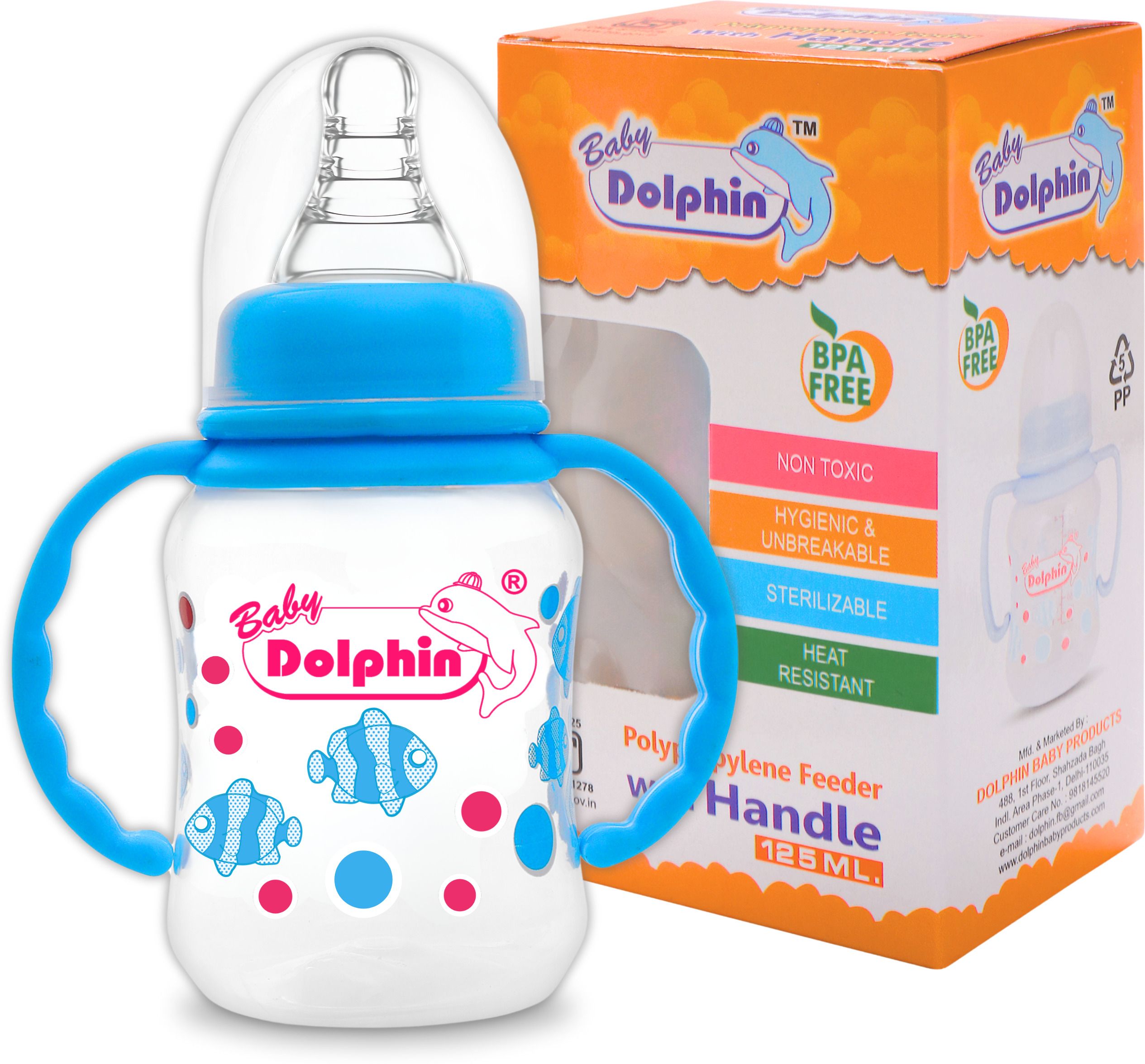 Anti-Colic Slim Neck Baby Feeding Bottle with Handle |BPA Free |Milk Bottle |3m+ - 125 ml