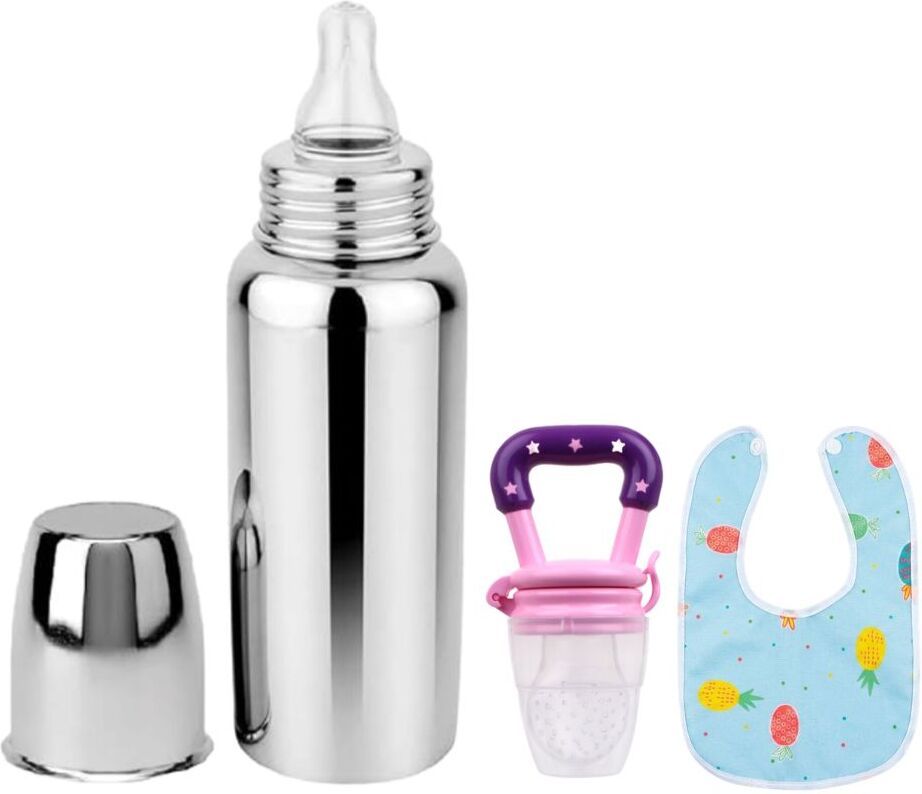 orilace Baby Feeding Milk Steel Bottle With Fruit feeder & baby bib 0-5 Years - 250 ml-picture-13
