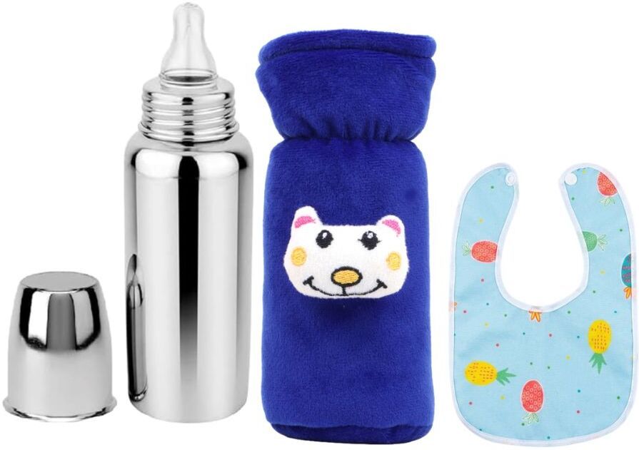 bluscaile Baby Feeding Milk Steel Bottle With Cover & Baby Bib 0-5 Years - 250 ml-picture-36