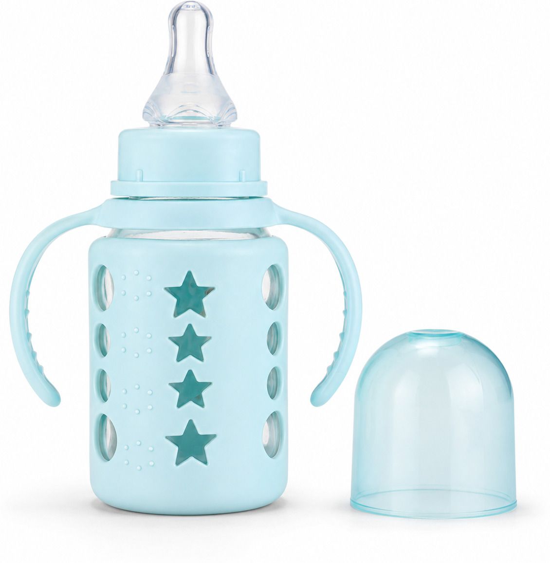 nvskids Premium Glass Baby Feeding Bottle 120 ml with Handle and Nipple Cap - 120 ml-picture-42