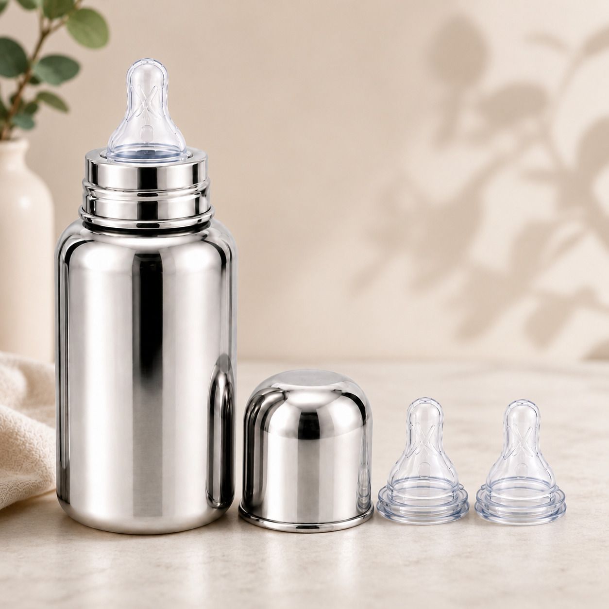 bachpan Baby Feeding Bottle 150ml Steel Baby Bottle with 2 Extra Nipples Stainless Steel - 150 ml-picture-15
