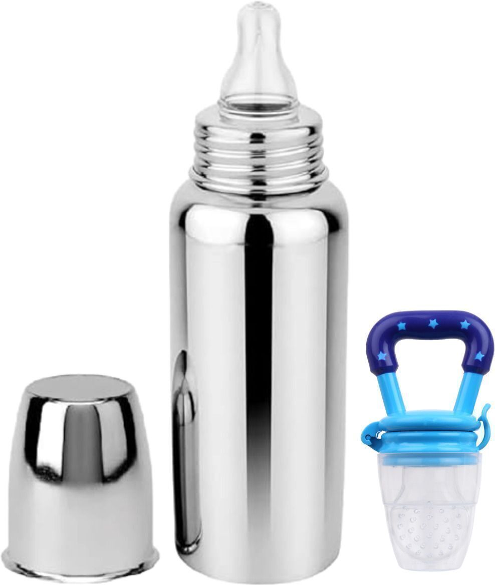 FeedBot Standard Baby feeding bottle with silicone Nipple-250ml(Silver) - 250 ml-image-15