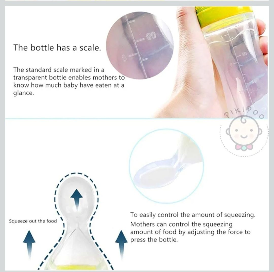 saforiaa Feeding Spoon with Squeezy food Grade Silicone Feeder bottle BPA Free, 90 ml - 90 ml-picture-0