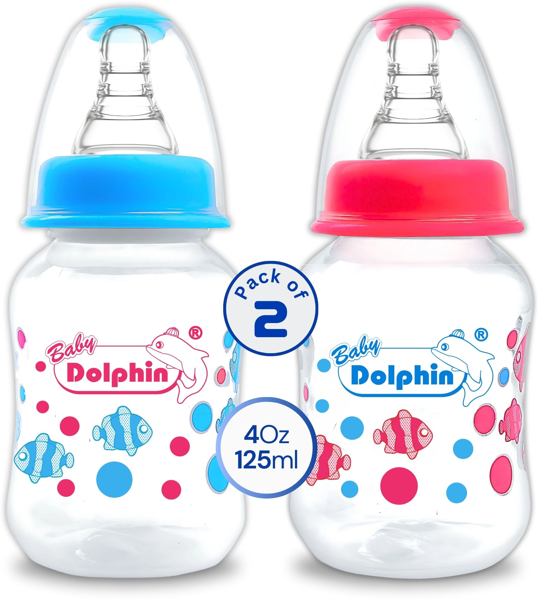 Anti-Colic Slim Neck Baby Feeding Bottle | Pack of 2 | BPA Free | 3m+, Fish - 125 ml-image-23