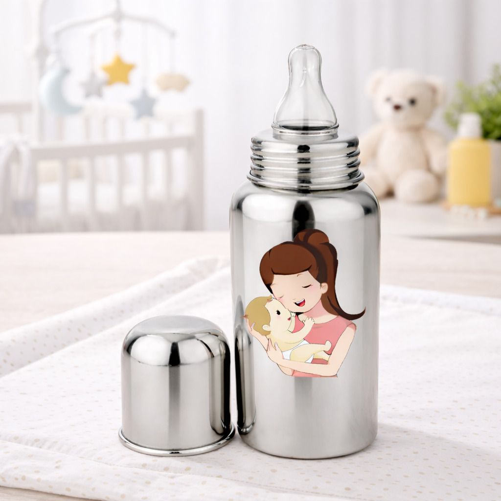 Baby Feeding Bottle Made with Stainless Steel with Mom & Baby Print - 250 ml-image-37