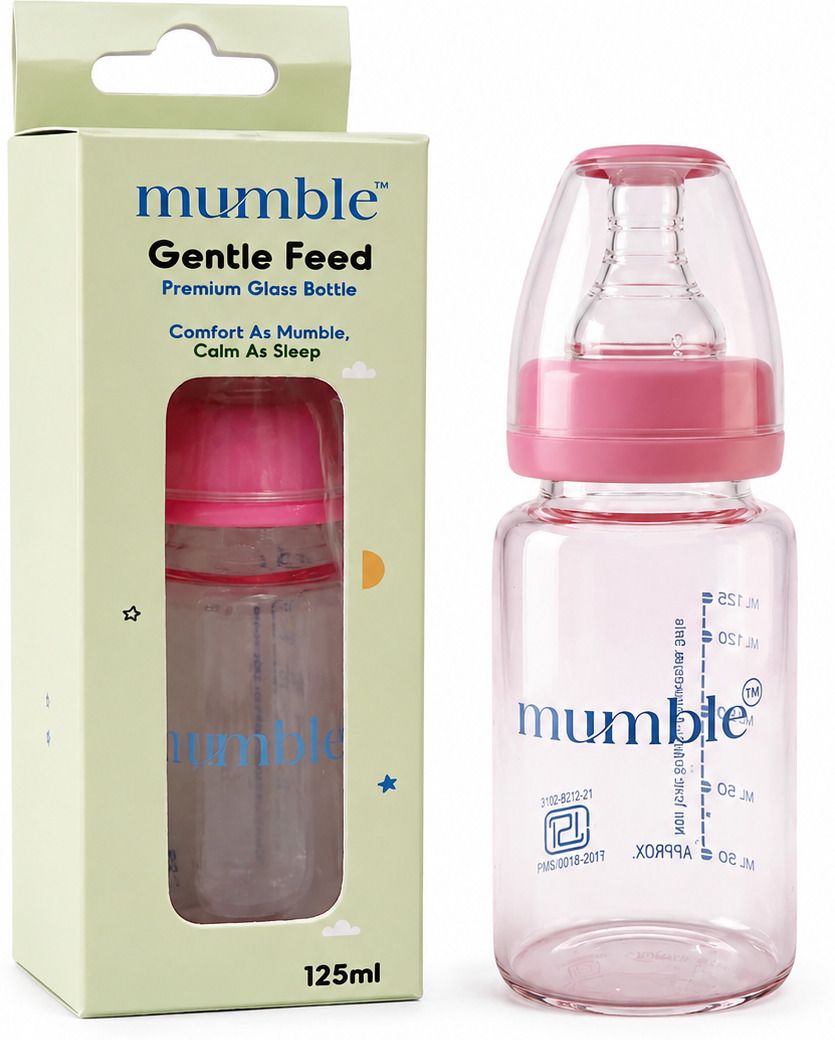 mumble Baby Glass Feeding Bottle Anti-Colic | BPA Free | Soft Silicone Nipple | - 125 ml-picture-40