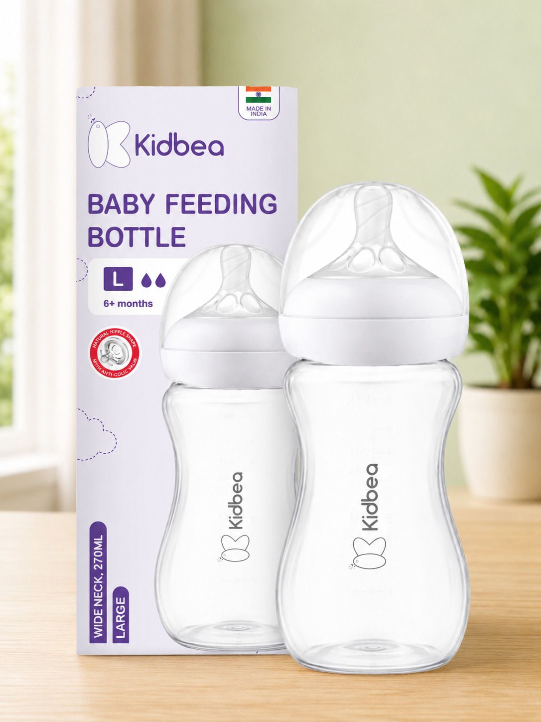 kidbea Natural Milk Feeding Bottle, BPA-Free, Soft Nipple, Anti-Colic Design - 270 ml-picture-45