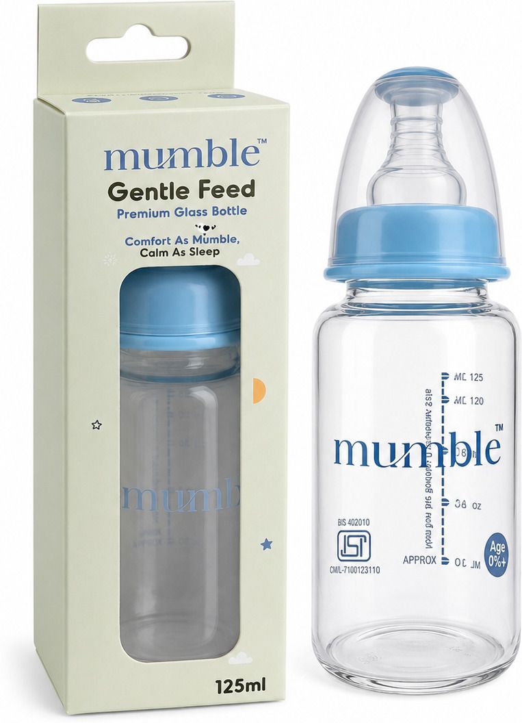 mumble Baby Glass Feeding Bottle Anti-Colic | BPA Free | Soft Silicone Nipple | - 125 ml-picture-34