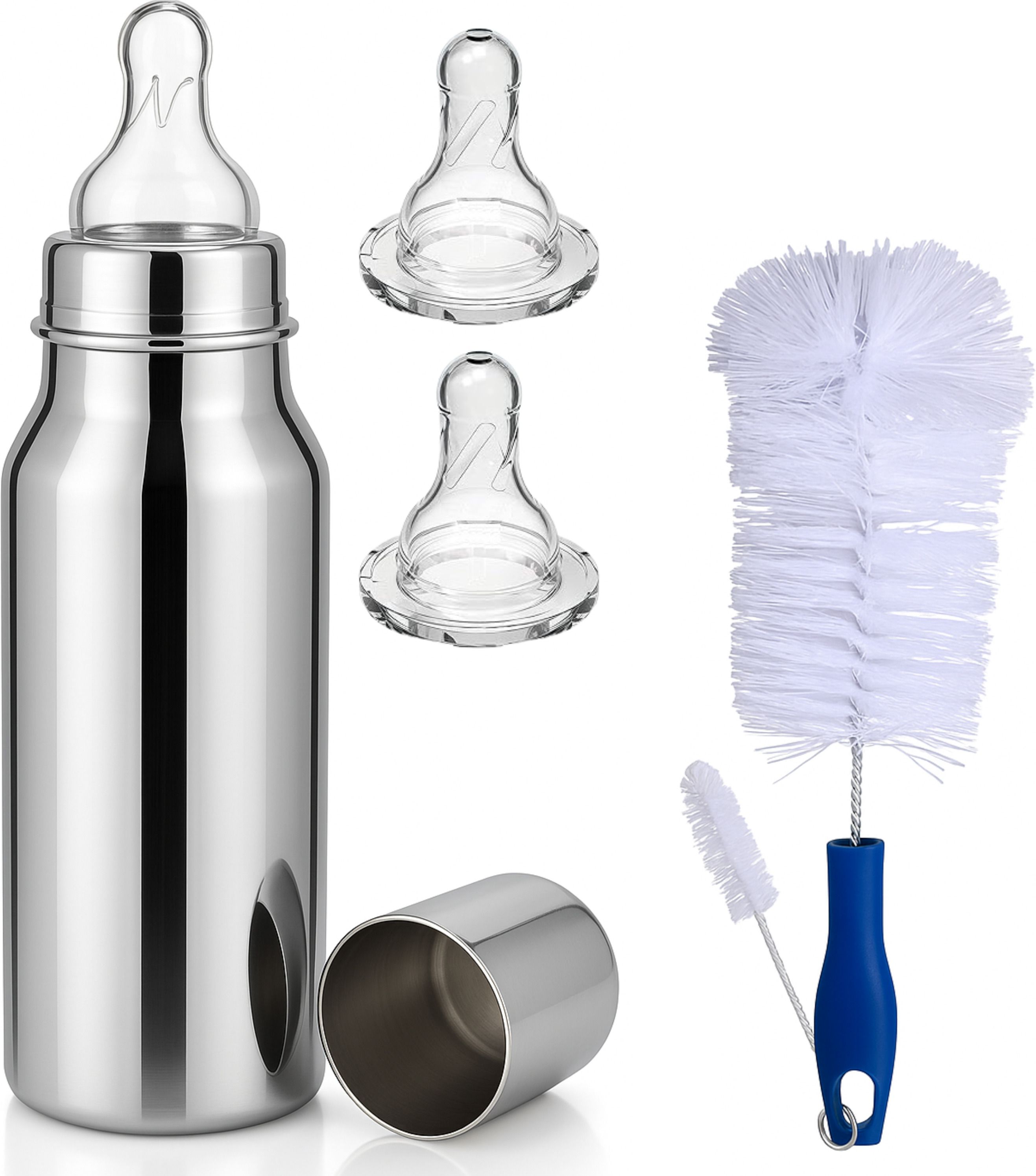 Premium Newborn Baby Gift Set Feeding Bottle with 2 Cleaning Brushes 2 Nipple - 350 ml-image-2