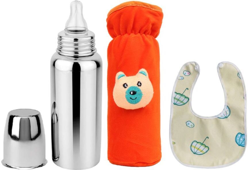 bluscaile Baby Feeding Milk Steel Bottle With Cover & Baby Bib 0-5 Years - 250 ml-picture-25