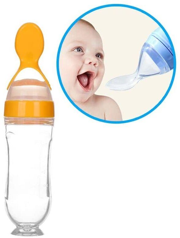 SILICONE BPA Free Silicone Baby Feeding Spoon Bottle for Infants - 90ml Tongs