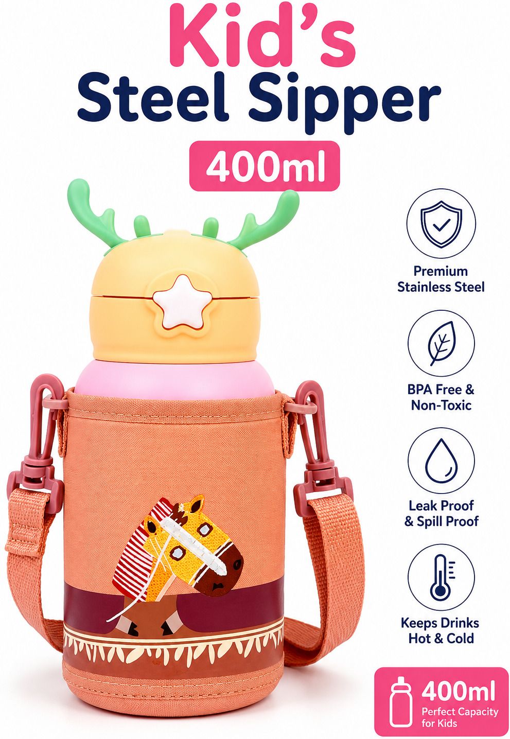 shoppizone Insulated 400ml Stainless Steel Kids Sipper Bottle with Straw-picture-15