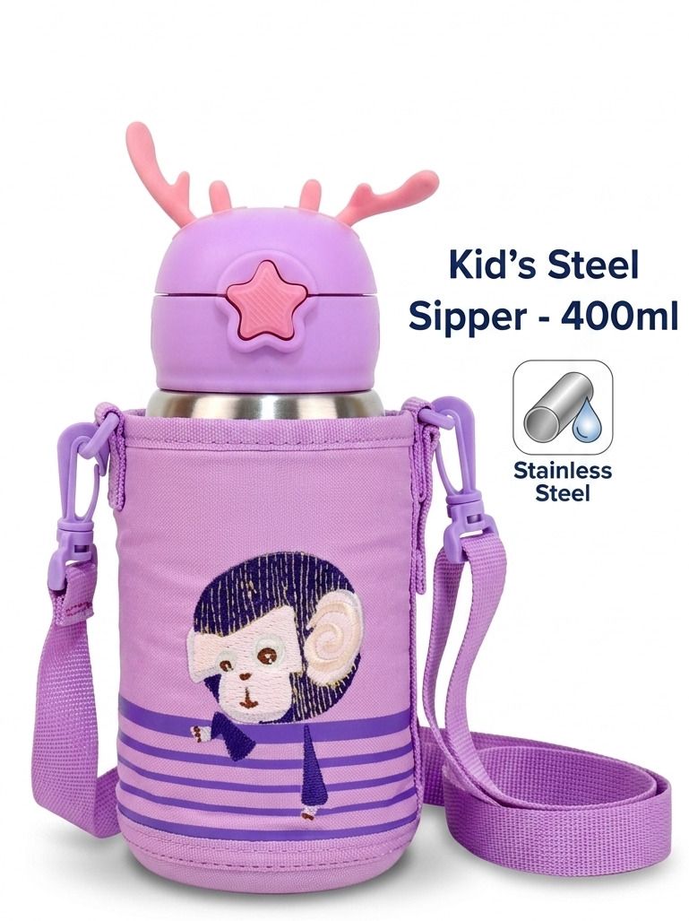 shoppizone Insulated 400ml Stainless Steel Kids Sipper Bottle with Straw-picture-17