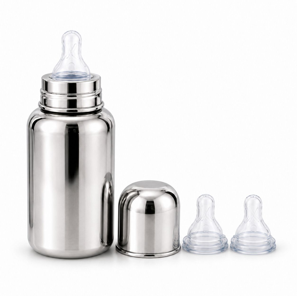 150ml Stainless Steel Baby Feeding Bottle with Silicone Nipple & 2 Extra Nipples - 150 ml-image-12