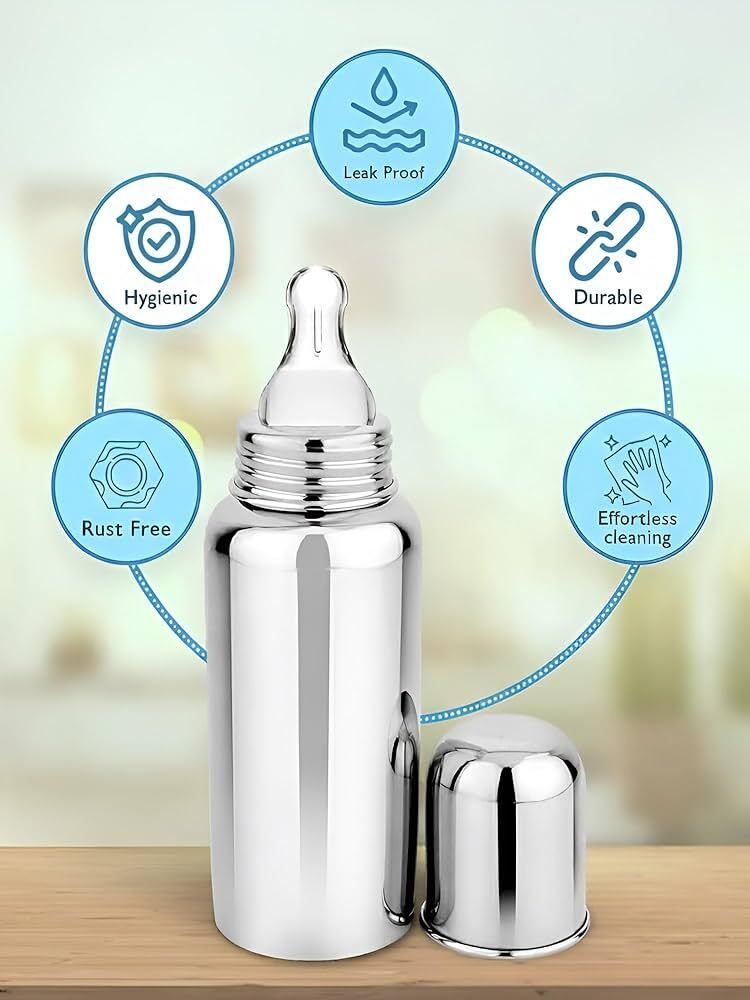 Leak Resistant Stainless Steel Baby Feeding Bottle with Cap - 250 ml-image-36