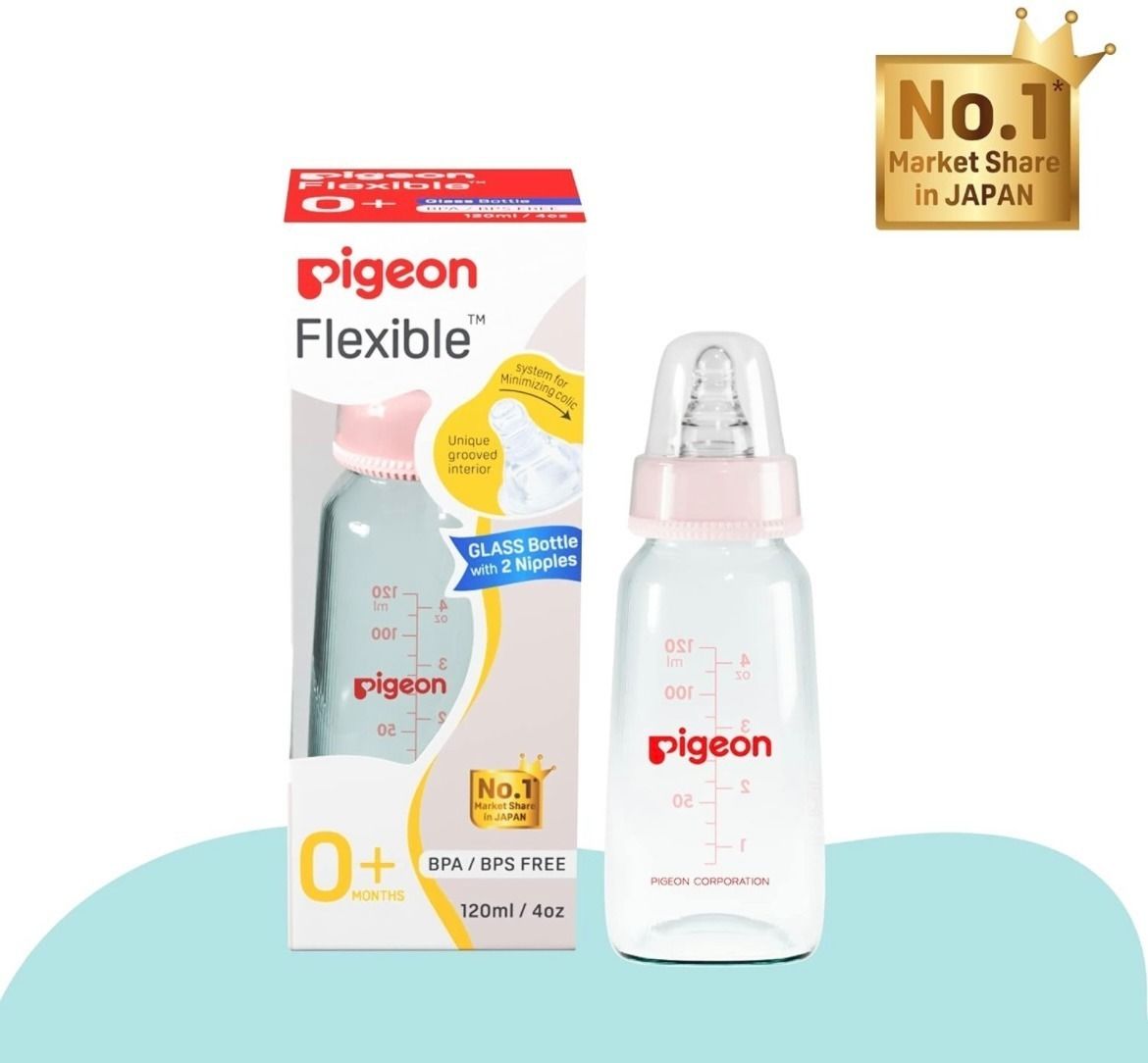 pigeon GLASS FEEDING BOTTLE ADD NIPPLE S - 120 ml-picture-26