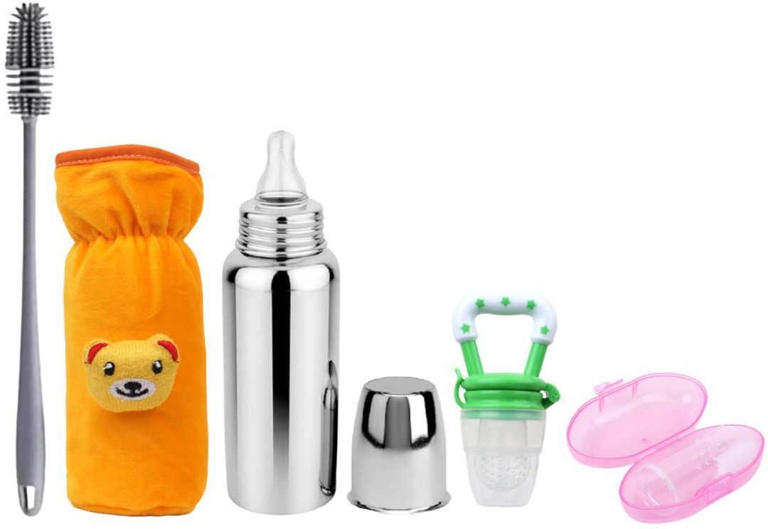Baby Milk Feeding Bottle Combo with Cleaning Brush & Toothbrush - 250 ml-image-21