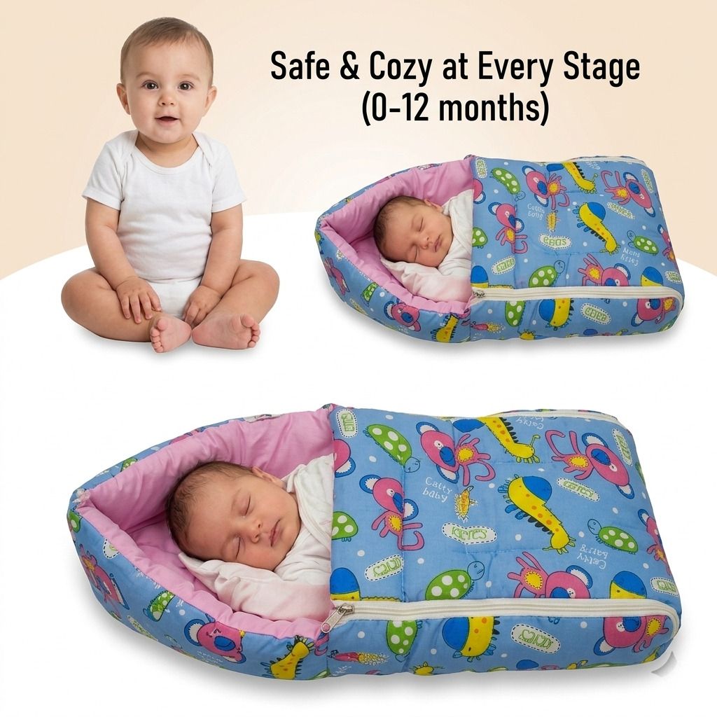 craftura 3-in-1 Cotton Baby Sleeping Bag & Carry Nest (0-6 Months, Blue) Sleeping Bag-picture-46