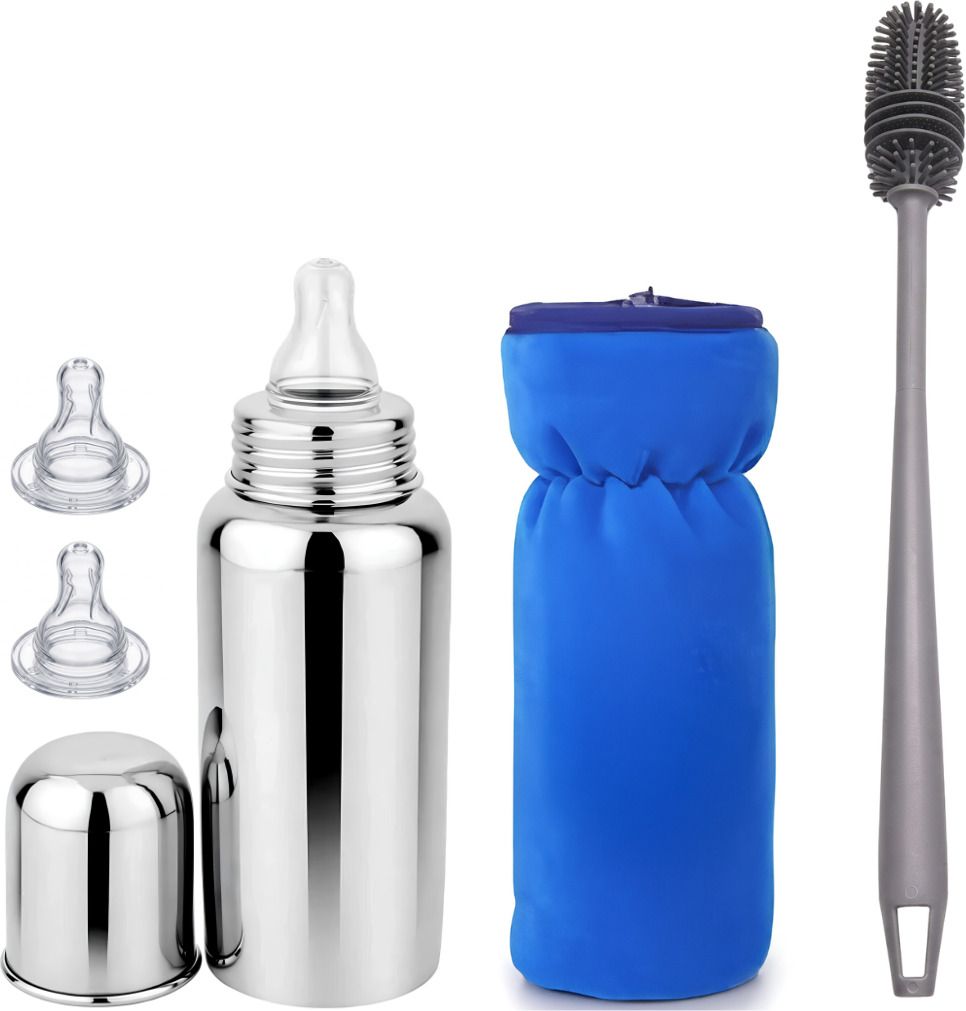 mini world Stainless Steel Insulated Baby Feeding Bottle Set with Brush & Carry Pouch-picture-47