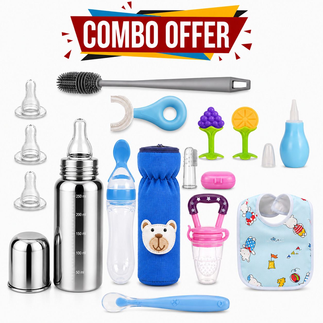 15 in 1 Baby Feeding Combo Stainless Steel Bottle Kit for Newborn Baby-image-17